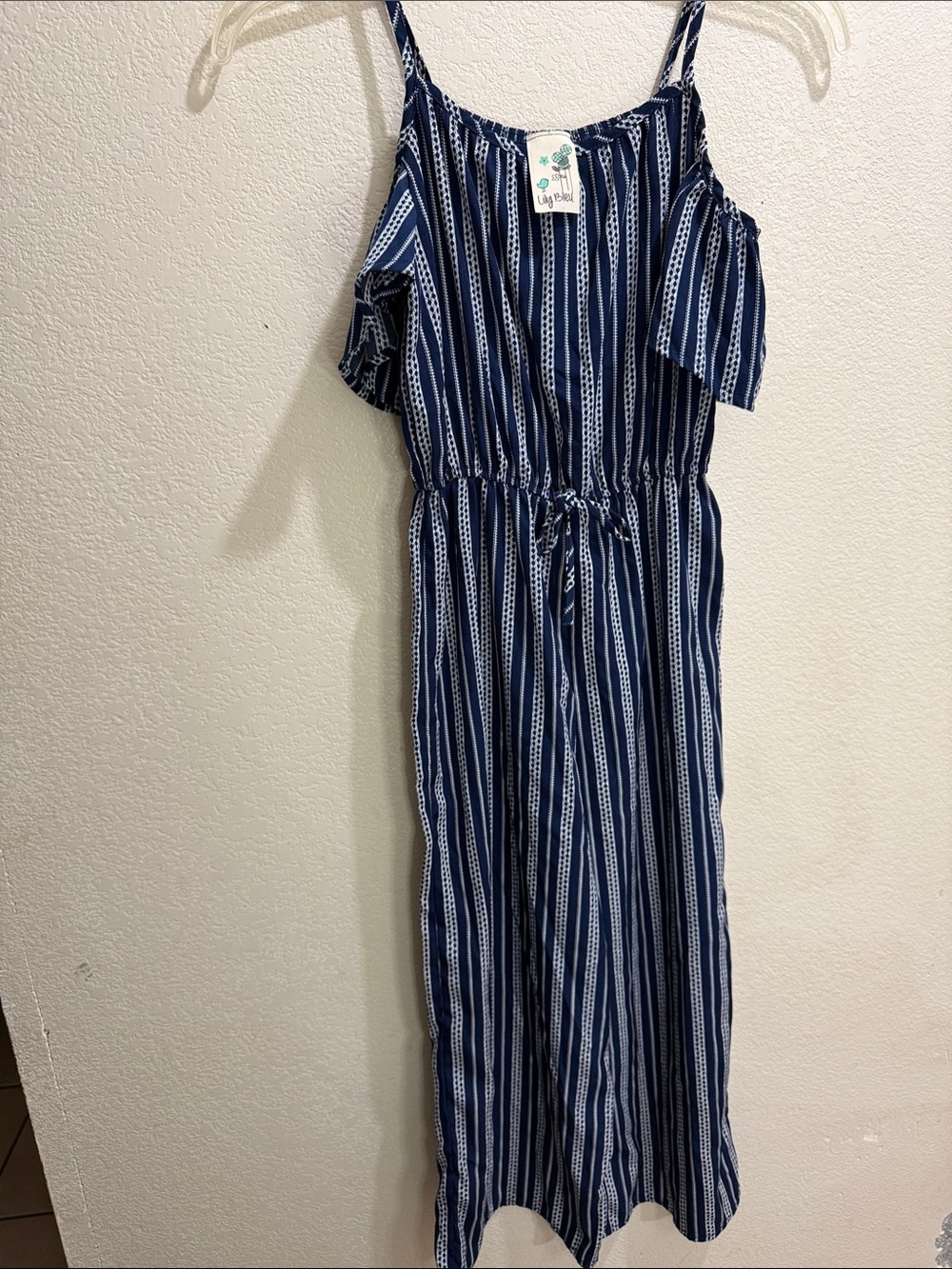 Lily Bleu Navy and White Striped Cold-Shoulder One-Piece